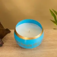 Свеча в чаше Yoga heal the soul голубая, соевый воск 200 гр 8,5х7 см