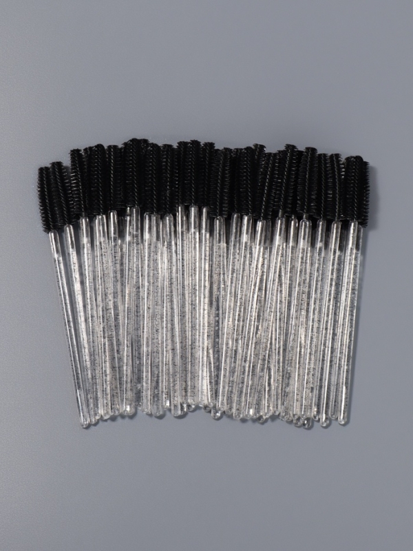 Щёточки для бровей и ресниц, силиконовые, набор - 50 шт, 10,5 см, цвет чёрный/прозрачный