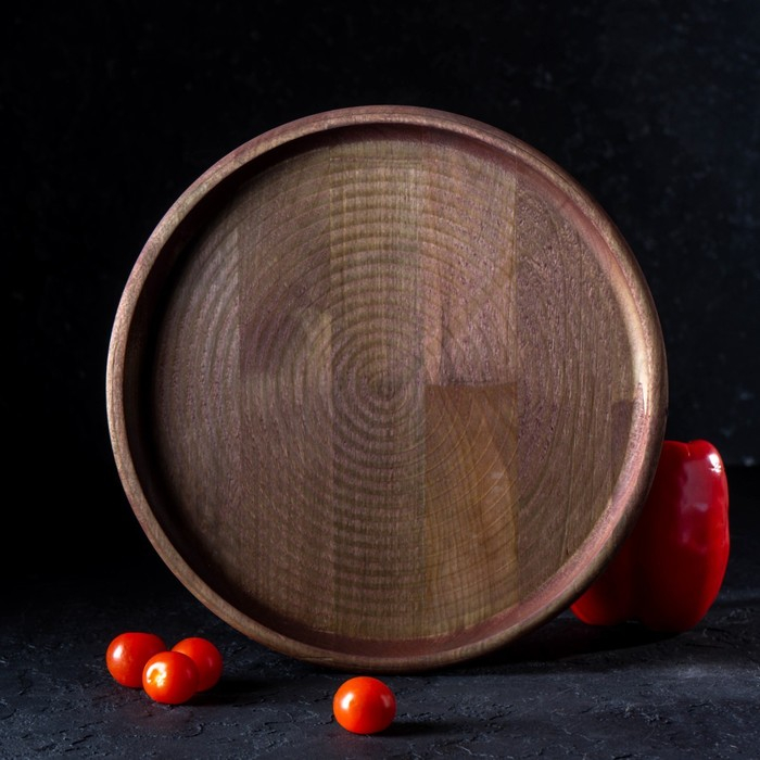 Блюдо для подачи Adelica, d=30&times;1,8 см, массив берёзы, потайные ручки, пропитано маслом, цвет шоколадный
