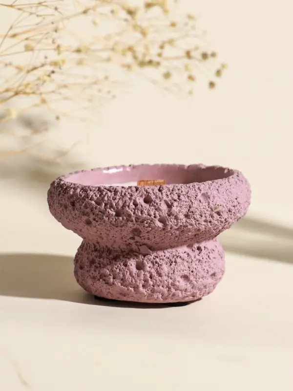 Свеча в вулканическом подсвечнике "Чаша" деревянный фитиль, розовая 9,3х9,3х5,5 см