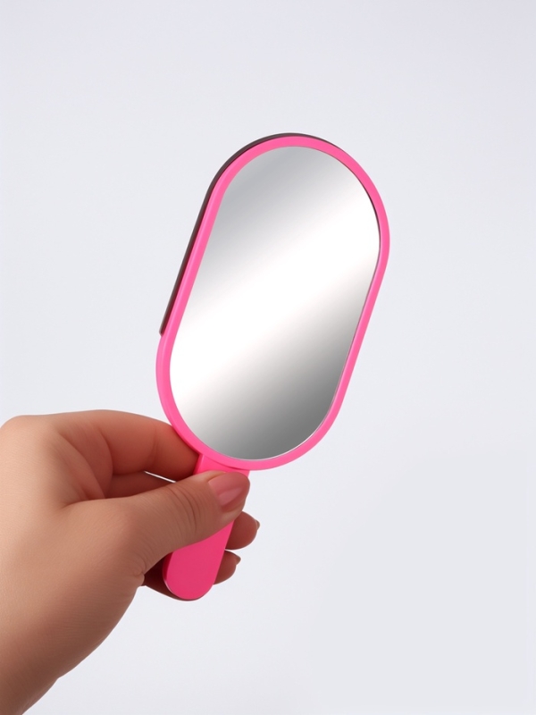 Зеркало с ручкой (1) б/увел 6,7*12/7,8*18см МОРОЖЕНОЕ пластик розовый пакет QF