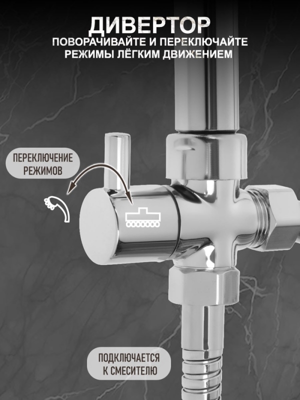 Душевая система ZEIN Z4312, тропич и ручная лейка 3 режима, шланги, стойка, мыльница, хром