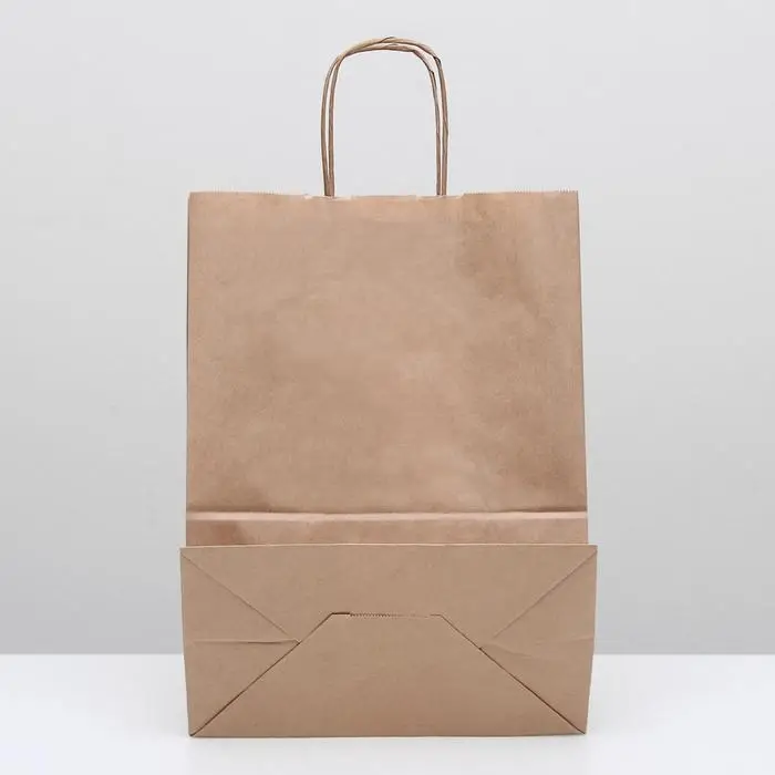 Пакет крафт без печати, круглая ручка 26&times;15&times;35 см