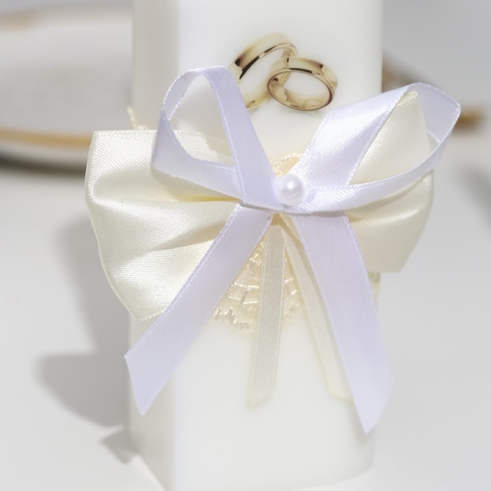 Набор свечей "Кружевной с бантиком" шампань: домашний очаг 6,8х15см, родительские 1,8х17,5см