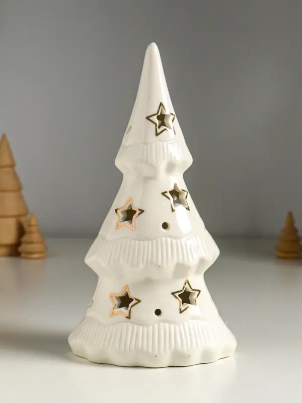 Сувенир керамика свет "Ёлочка и звёзды" белый с золотом 10,7х6,8х20 см