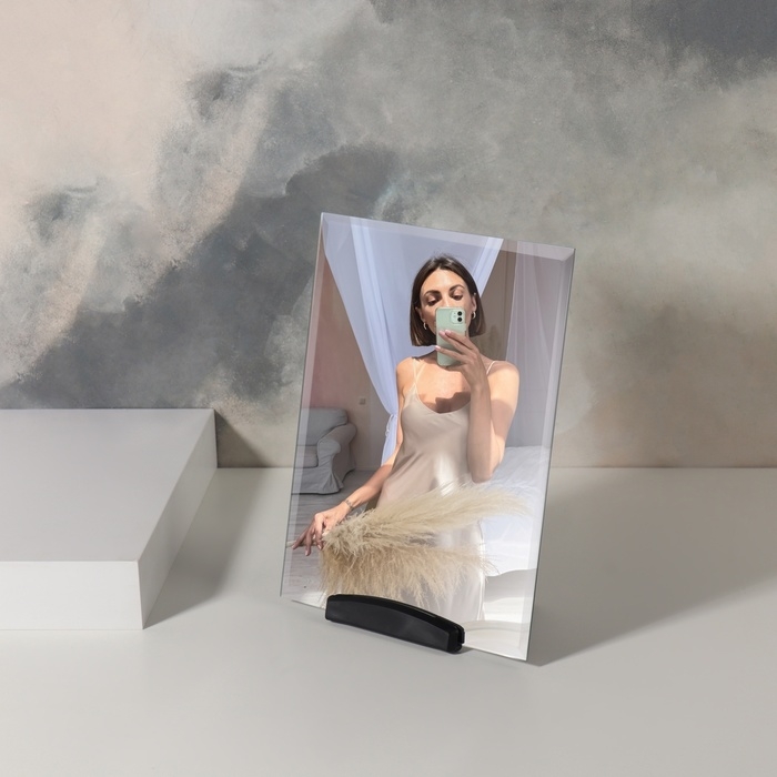 Зеркало настольное, зеркальная поверхность 15 &times; 19,8 см, цвет чёрный