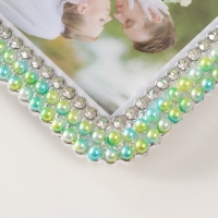 Фоторамка пластик 10х15 см "Зелёно-голубой жемчуг стразы" закруглённые углы 1,8х12,5х17,5 см   10527