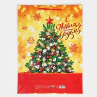 Пакет подарочный новогодний ламинированный &laquo;Золото и снежинки&raquo;, L 28 х 38 х 9 см