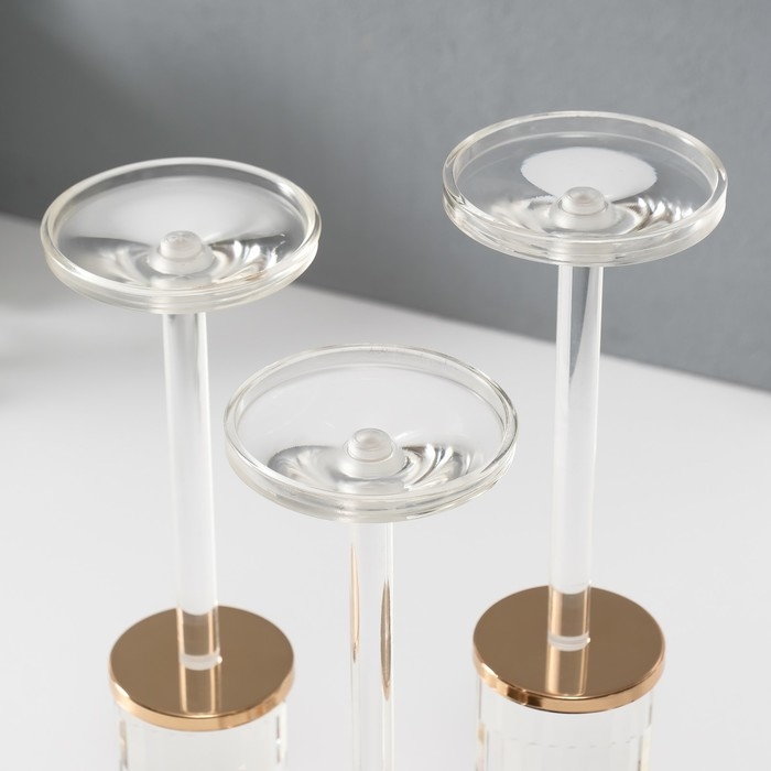 Подсвечник металл, акрил "Прямоугольники" d=6,5 см, набор 3 шт h=24 см, 22,5 см, 20,5 см