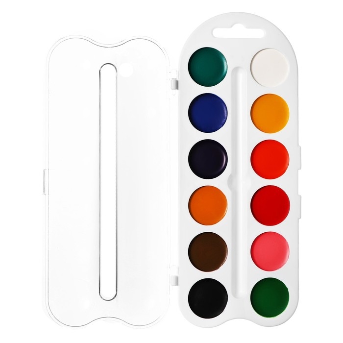 Акварель медовая ЗХК "Цветик", 12 цветов, в пластиковой коробке, без кисти