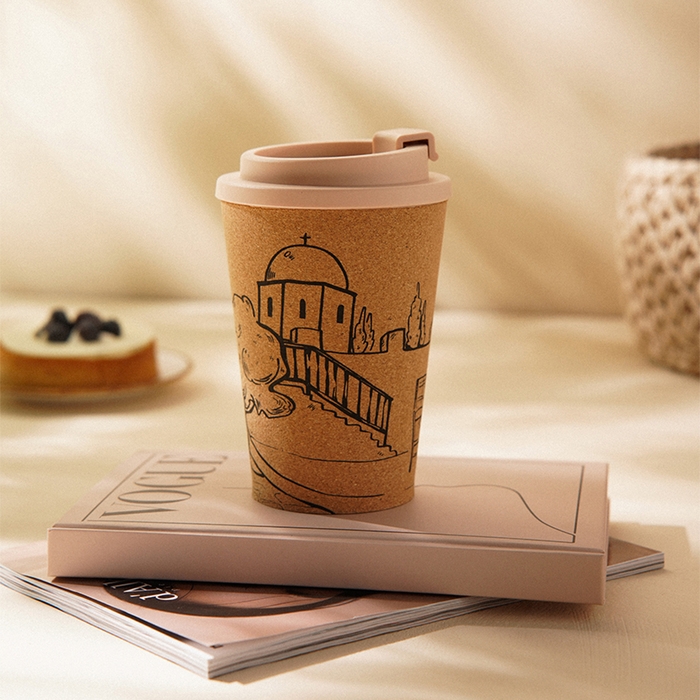 Стакан для кофе с крышкой SL Home &laquo;Тира&raquo;, пробковый, 350 мл, 9,5&times;9,5&times;14,5 см, цвет бежевый