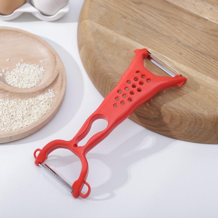 Овощечистка двухсторонняя &laquo;Скраб&raquo;, 18 см, цвет красный