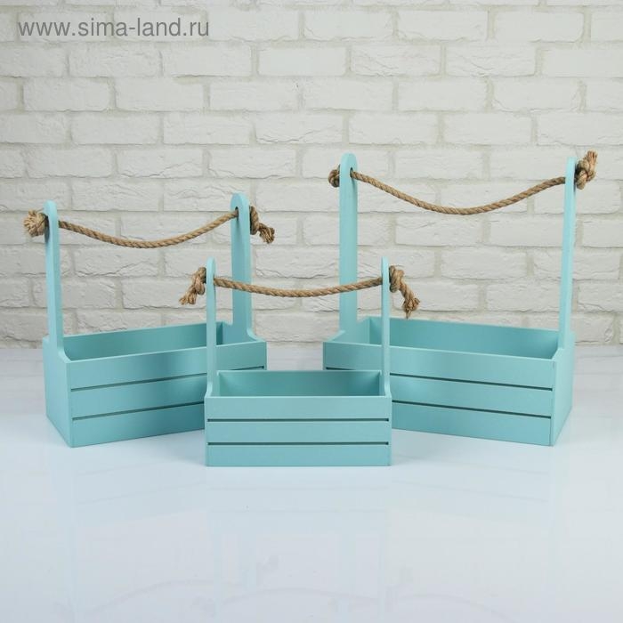 Набор кашпо деревянных 3 в 1 (30.5&times;18.5&times;35; 25.5&times;15&times;30; 20&times;12&times;23) "Аром", серо-голубой