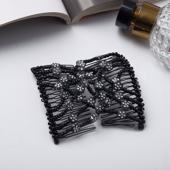 Зажим для волос "Сетка" цветочки, 9 см, серебристо-чёрный