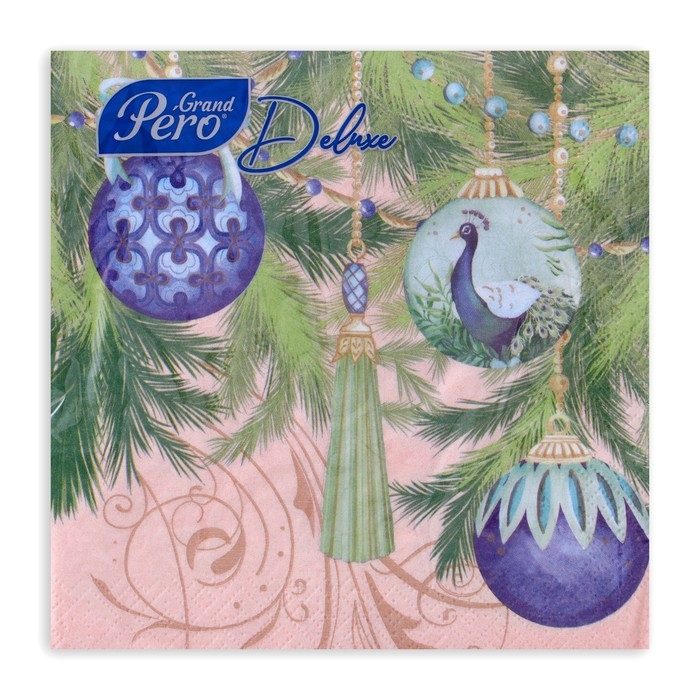 Новогодние салфетки бумажные GrandPero Deluxe &laquo;Роскошная елка&raquo;, 3 слоя, 33х33 см, 20 шт