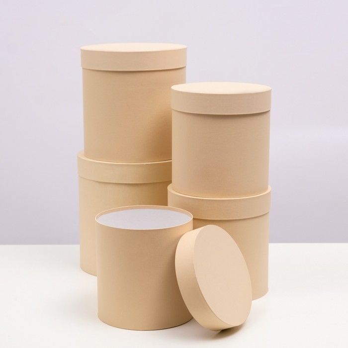 Набор круглых коробок 5 в 1 "Краски", кремовый, 25 х 25 х 25 - 19 х 19 х 19 см