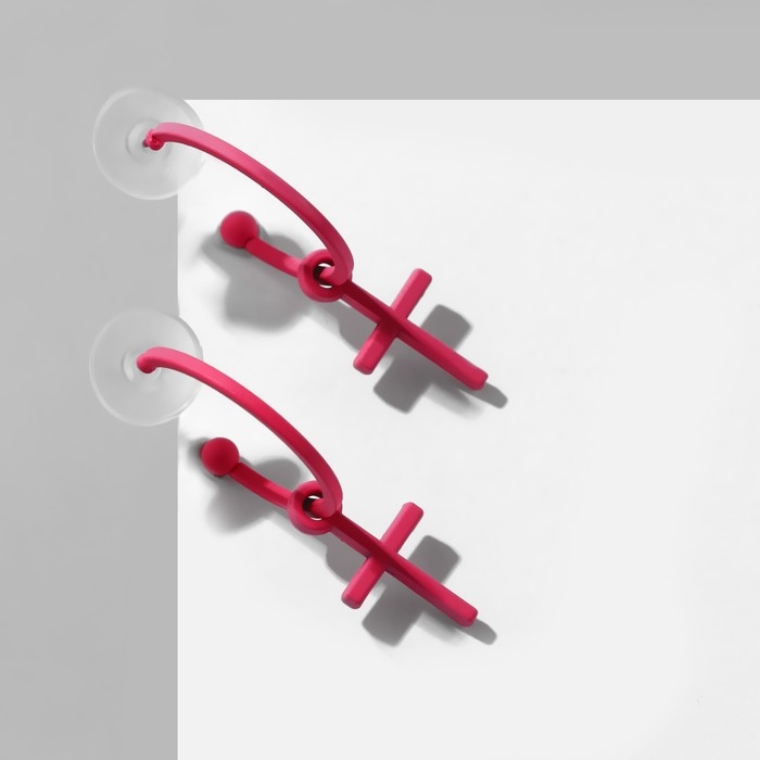 Серьги эмаль &laquo;Крестик&raquo; на кольце, цвет матовый розовый