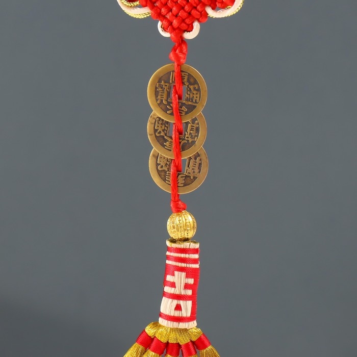 Подвеска текстиль "Золотая метла с 3-мя монетками и узлом Счастья" 30 см