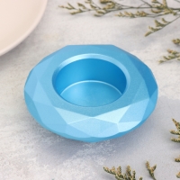 Подсвечник "Полноторие" из гипса с гранями большой, 10,5х3см,голубой