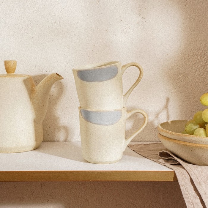 Набор кружек фарфоровых SL Home &laquo;Волны Сардинии&raquo;, 400 мл, цвет бежевый