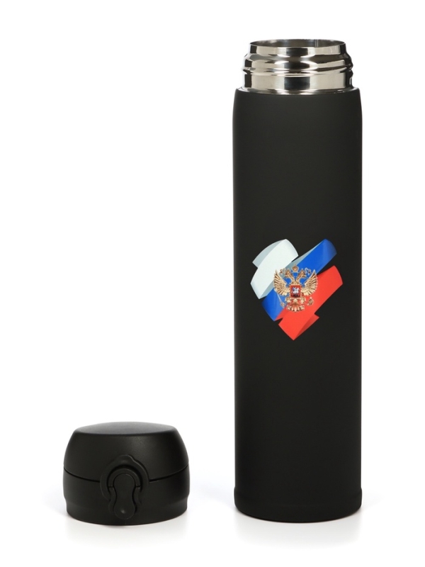 Термос &laquo;Мастер К. Герб, флаг РФ&raquo;, 500 мл, чёрный