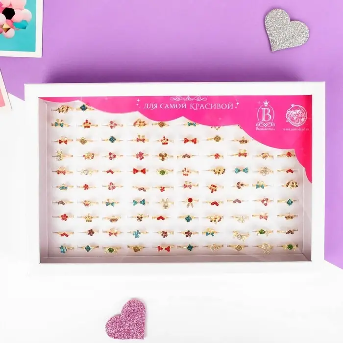 Кольцо детское &laquo;Выбражулька&raquo; со стразами, форма МИКС, цвет МИКС в золоте, фас 100 шт