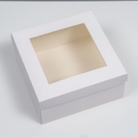 Коробка складная, крышка-дно, с окном, белая, 25&times;25&times;12 см