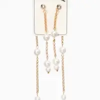 Серьги жемчуг "Цепочки" двойные, цвет белый в золоте