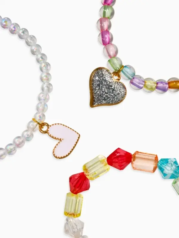 Браслет детский &laquo;Выбражулька&raquo;, 3 шт. набор, сердца, бусины, цветной