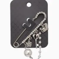 Булавка "Ключик от сердца", l=6.5, цвет белый в серебре