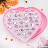 Кольцо детские Выбражулька &laquo;Романтика&raquo;, бело-розовое в серебре, фасовка 36 шт.