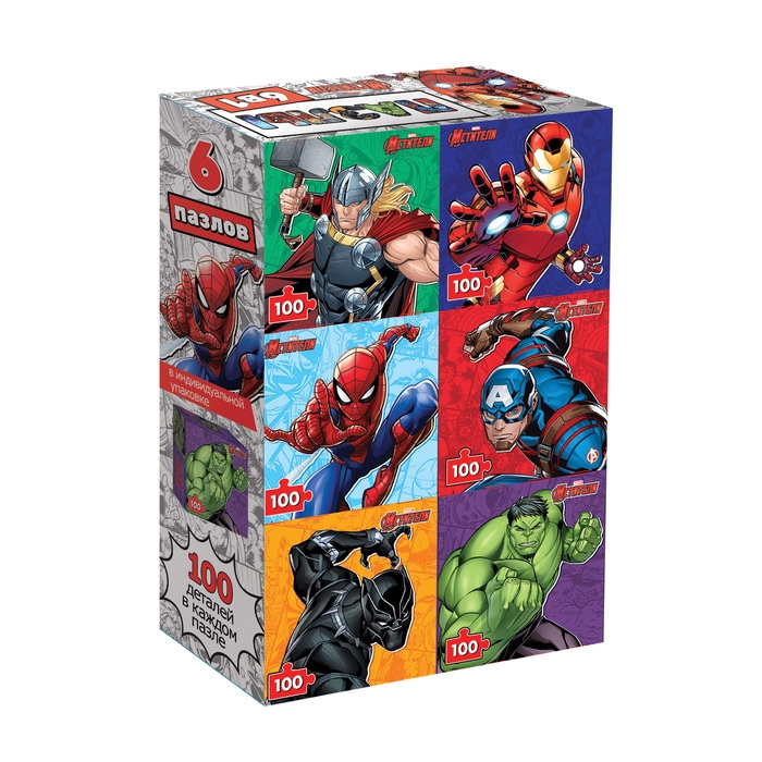 Набор пазлов 6 в 1 &laquo;Мстители&raquo;, по 100 деталей в каждом пазле
