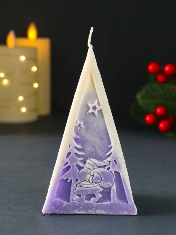 Свеча новогодняя пирамида Дед Мороз" 70х120 мм, фиолетовый