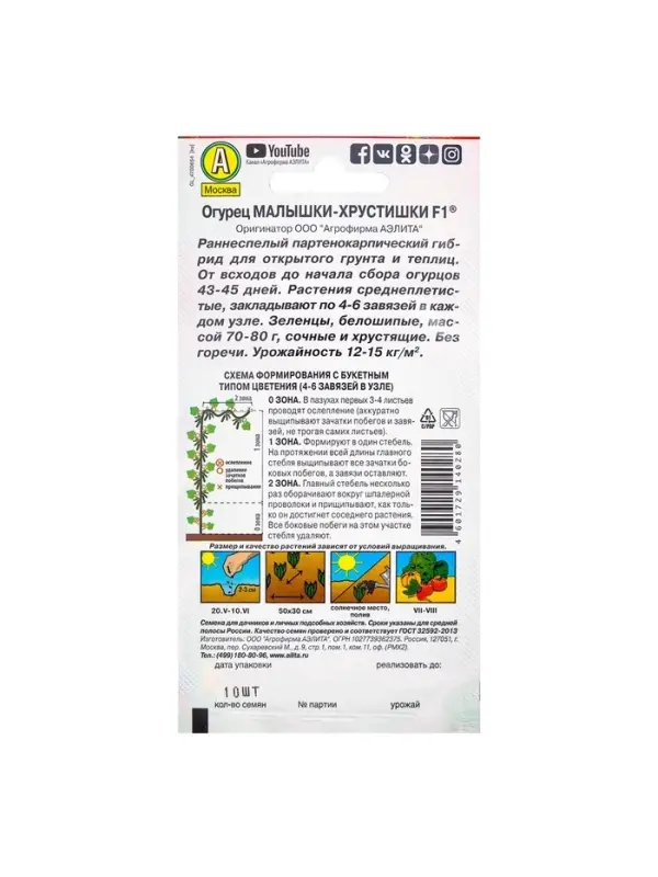 Семена Огурец "Малышки-Хрустишки" F1, раннеспелый, партенокарпический, 10 шт