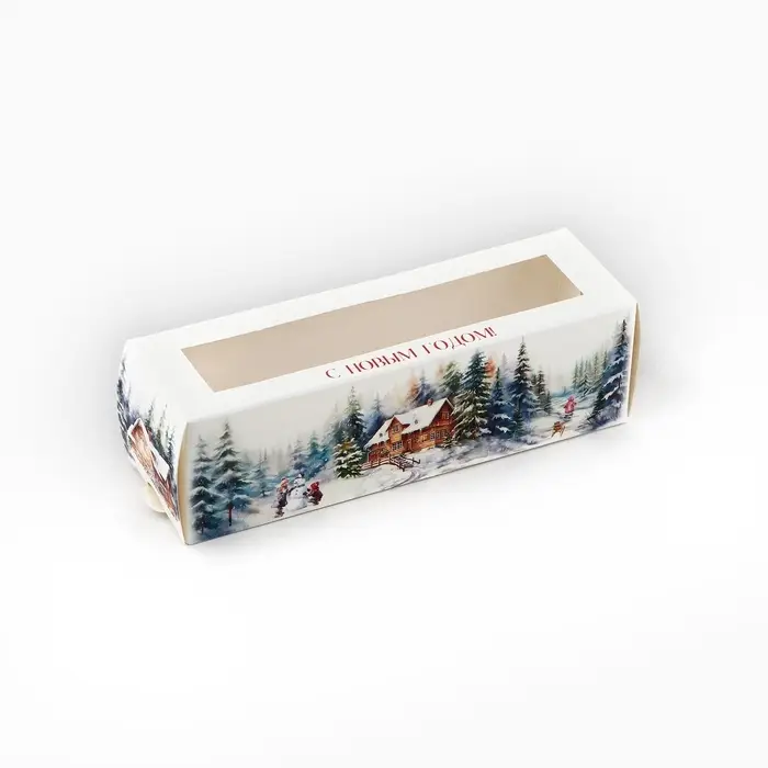 Коробочка для макарун &laquo;Снежные домики&raquo; 18 х 5.5 х 5.5 см