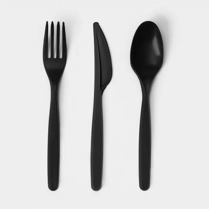 Набор пластиковых одноразовых столовых приборов &laquo;Элит&raquo;, 5 предметов: вилка, ложка, нож, зубочистка, салфетка, 18 см, чёрный
