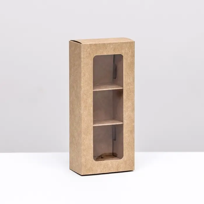 Коробка с обечайкой с окном &laquo;под 3 конфеты&raquo; 13&times;5&times;3.3 см, крафт