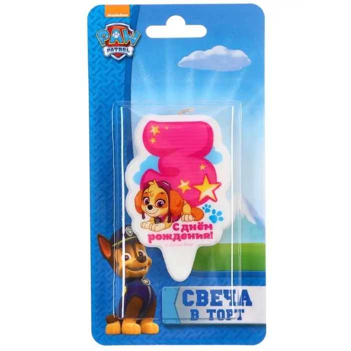 Свеча для торта "Цифра 3", Щенячий патруль
