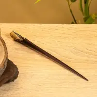 Заколка для волос "Цветок" дерево Албезия, 17 см, цв. чёрно-розовый