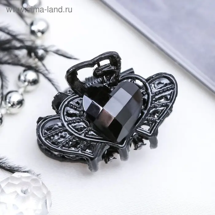 Крабик для волос &laquo;Чёрные кружева&raquo;, сердечко, 2.5 см, чёрный