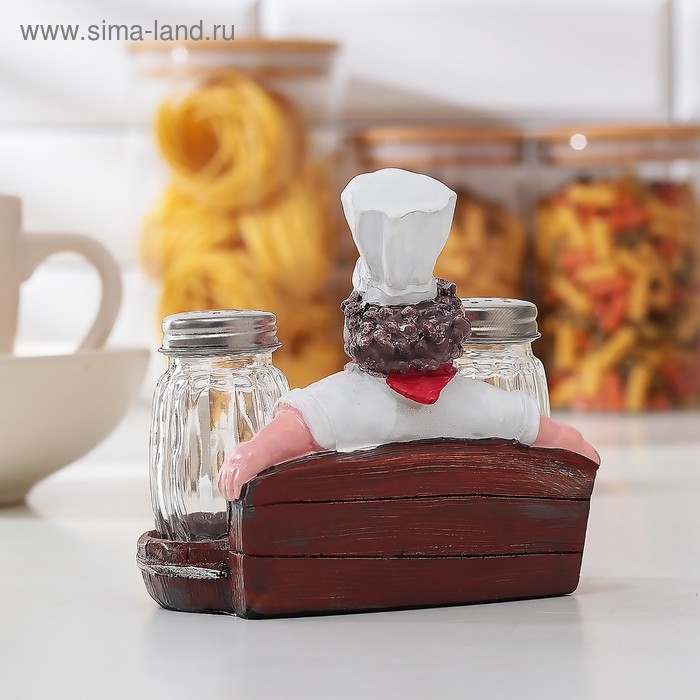 Набор для специй из стекла на подставке &laquo;Повар на диване&raquo;, 3 предмета: солонка 50 мл, перечница 50 мл, подставка, фигурка МИКС