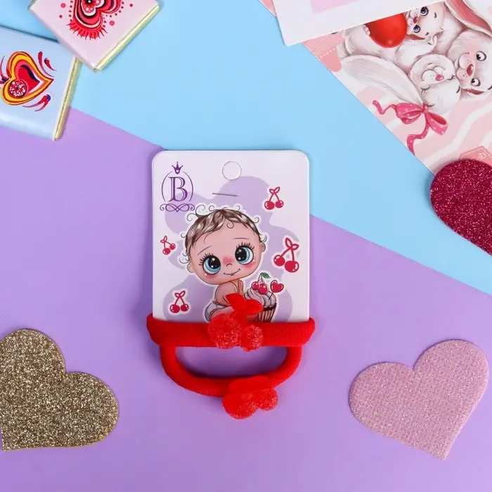 Резинки для волос &laquo;Пупсёнок&raquo;, набор 2 шт., вишенки, 3.5 см, красные