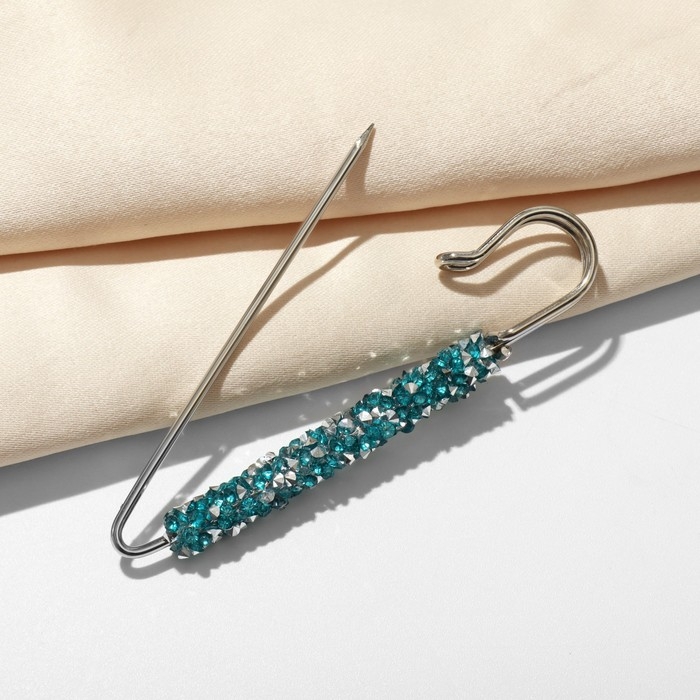 Булавка &laquo;Вечеринка&raquo; стразы, 7 см, цвет голубой в серебре