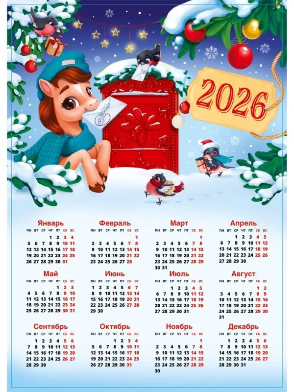 Календарь 2026 &laquo;Новогодняя почта&raquo;, А3