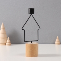 Подсвечник металл, дерево на 1 свечу "Домик" d=2 см 9х5х17,5 см