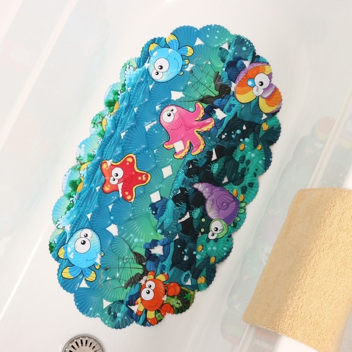 Коврик противоскользящий в ванну на присосках Доляна &laquo;Морские жители&raquo;, 36&times;67 см