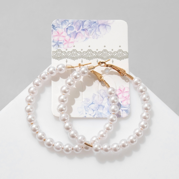 Серьги-кольца &laquo;Нежность жемчуга&raquo; кольца средние, цвет белый в золоте, d=5,5 см