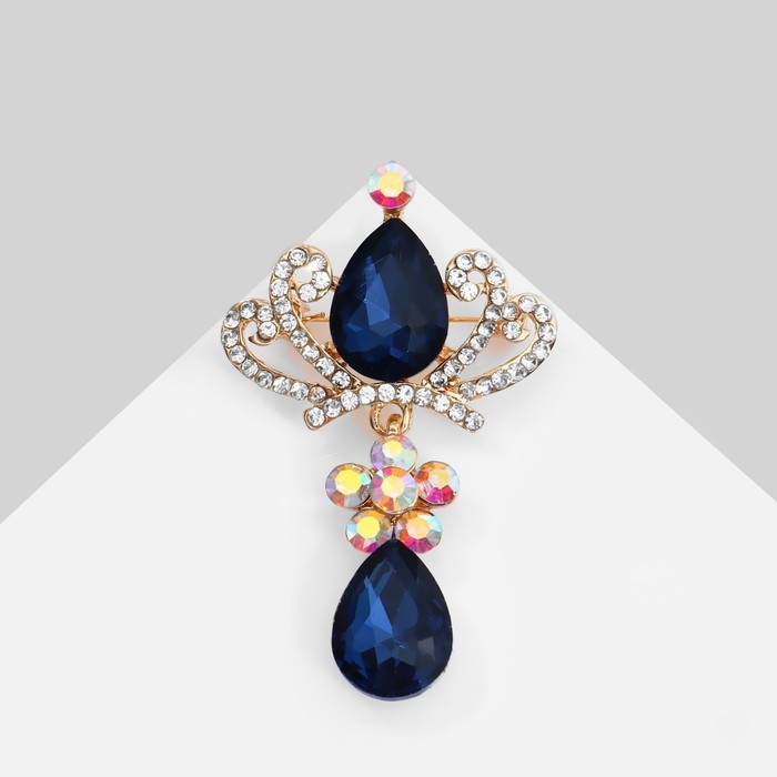 Брошь &laquo;Императрица&raquo; с подвеской, цвет сине-белый в золоте