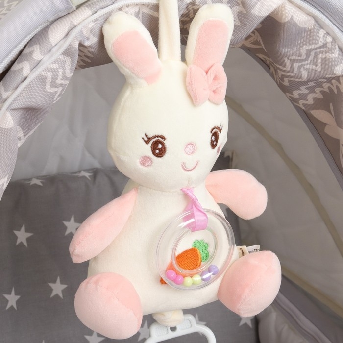 Подвеска музыкальная &laquo;Милая зайка&raquo;, заводная, с погремушкой, на кроватку, коляску, Крошка Я