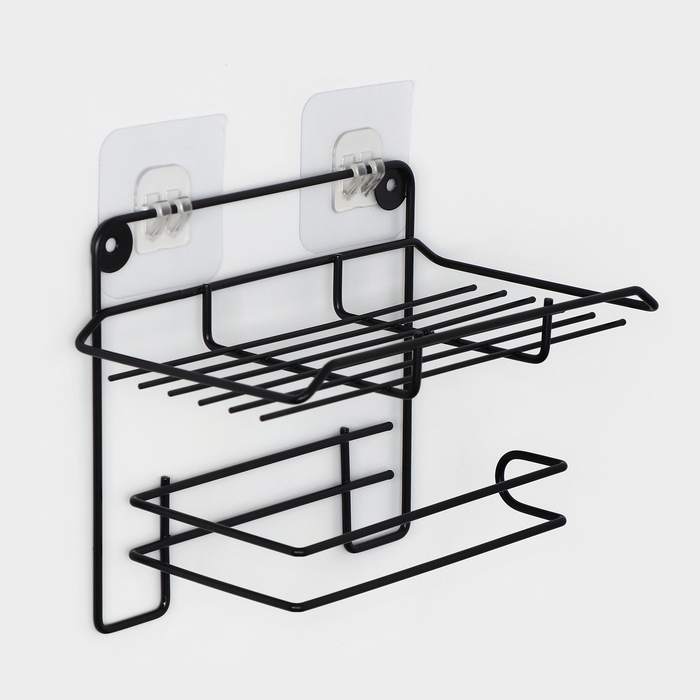 Держатель для туалетной бумаги с полочкой, 19&times;10&times;14,5 см, цвет черный